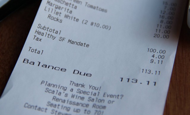 Many San Francisco restaurants pass along at least part of their cost of Healthy San Francisco to patrons. (Angela Hart/KQED)