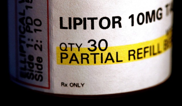 A prescription label for the cholesterol-lowering drug Lipitor, a brand name statin medicine. (Tim Boyle/Getty Images)
