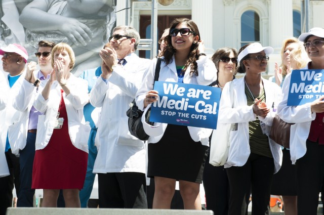 Health care providers joined in a rally at the state capitol to protest cuts in Medi-Cal reimbursement rates in June, 2013. (California Medical Association/Flickr)