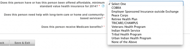 Screenshot from Covered California online application. 
