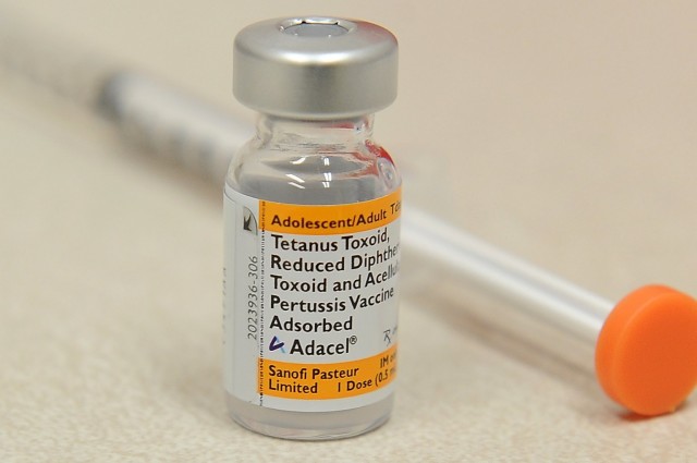 A vial containing the acellular pertussis vaccine. (Robyn Beck/AFP/Getty Images)
