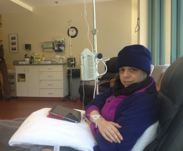 Jennifer Glass of San Mateo, undergoing chemotherapy last year for lung cancer. (Courtesy: Mary Thomas)