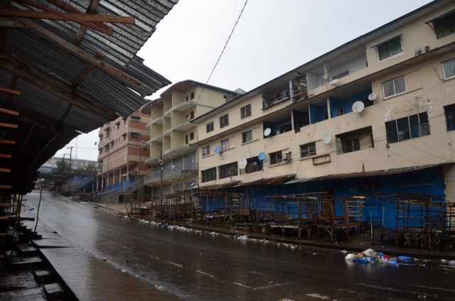 Shops remain closed in Monrovia's West Point slum as part of quarantine measures to contain the spread of Ebola. (ZOOM DOSSO/AFP/Getty Images) 