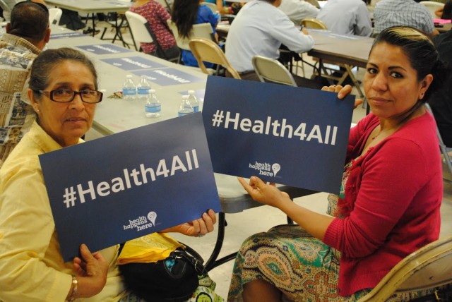 Fresno residents demonstrate their support for a county health program that covers care for undocumented immigrants (Courtesy: Fresno Building Healthy Communities)