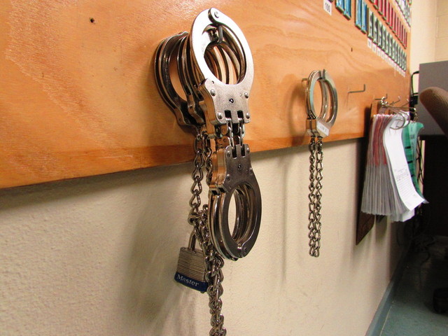 All Inmates are shackled whenever they leave their cells. (Julie Small/KQED)