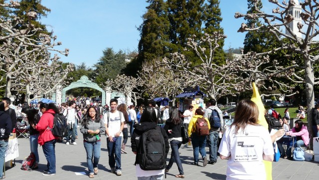 Students at Sproul Plaza, UC Berkeley. (Henry Zbyszynski/Flickr)