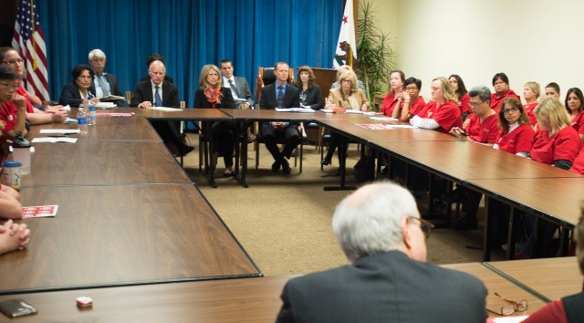 Gov. Jerry Brown and other state officials meet with California nurses to discuss Ebola preparedness. (Brad Alexander/Office of the Governor)