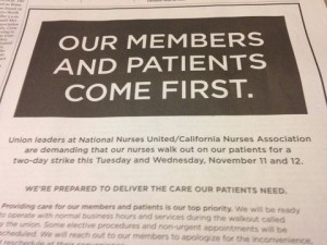 Kaiser Permanente is running ads in Northern California papers in advance of the proposed strike. (Lisa Aliferis/KQED)