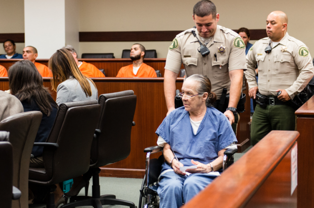 Linda Maureen Raye at her sentencing at the Riverside County Hall of Justice. Raye pleaded guilty to elder abuse that led to the death of her mother. (Heidi de Marco/KHN)