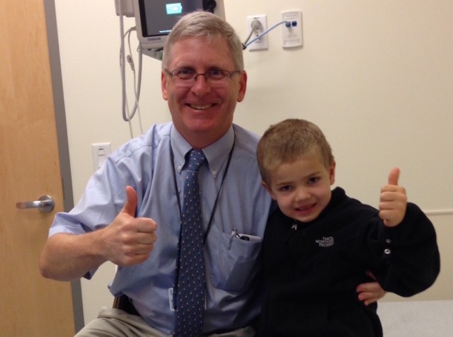 Rhett Krawitt with his oncologist, Dr. Rob Goldsby, taken Monday at an appointment at UCSF. (Courtesy: Carl Krawitt)