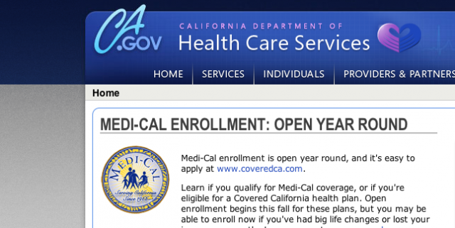 (Screen shot of California's Department of Health Care Services website)