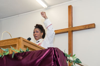 Bishop Gwendolyn Stone at the God Answers Prayer Ministries of Los Angeles.