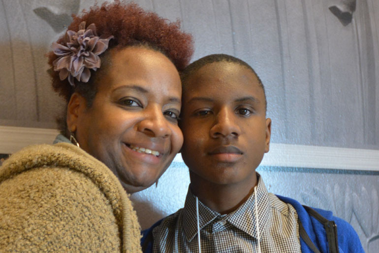 Lisa and Jaheen Finnie of Brentwood. Jaheen is 14 and has a rare condition that, since he was 3 years old, sometimes causes his brain fluid to leak, and that prompts episodes of meningitis. 