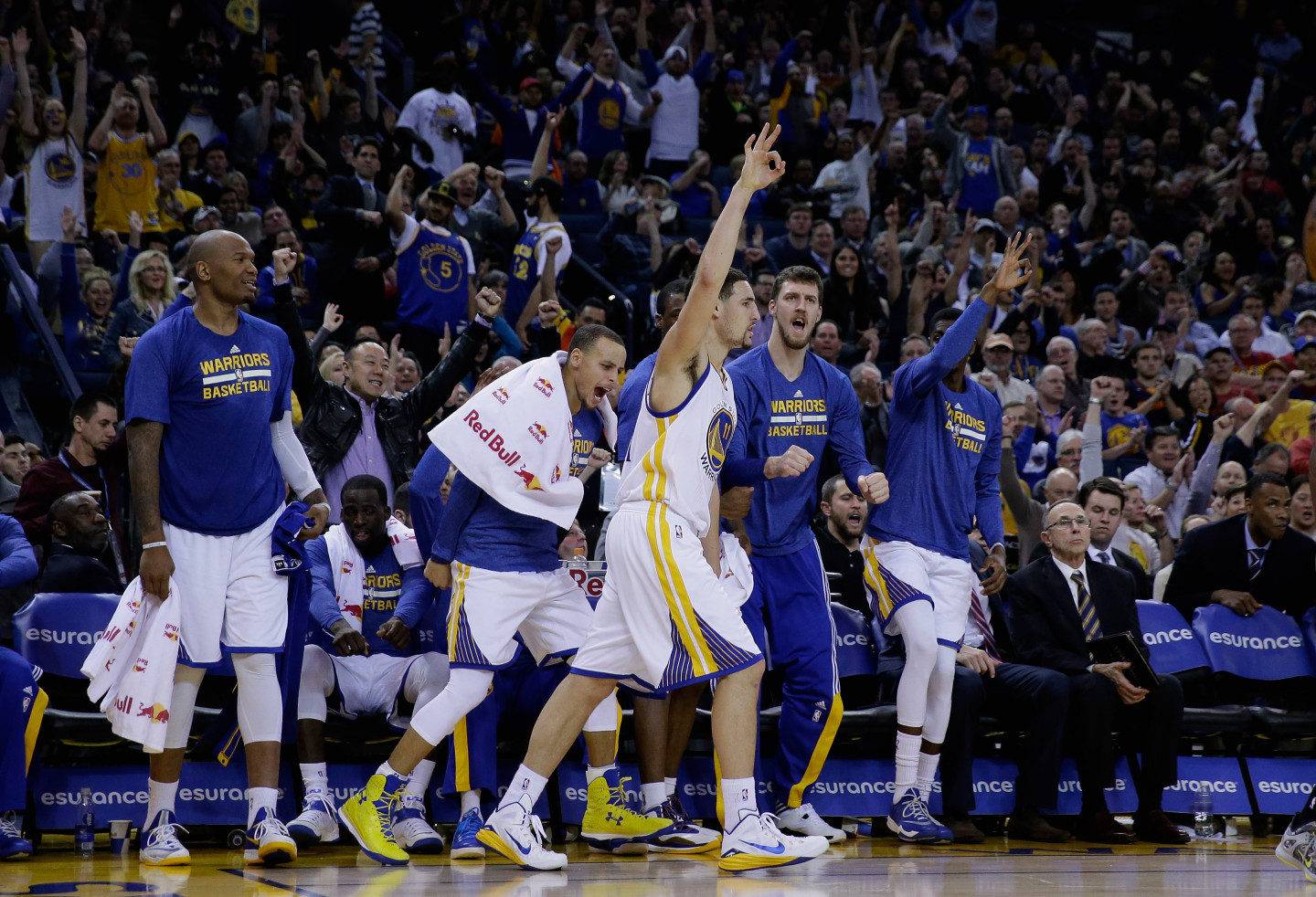 The Golden State Warriors during a January home game against the Indiana Pacers.  Ezra Shaw/Getty Images
