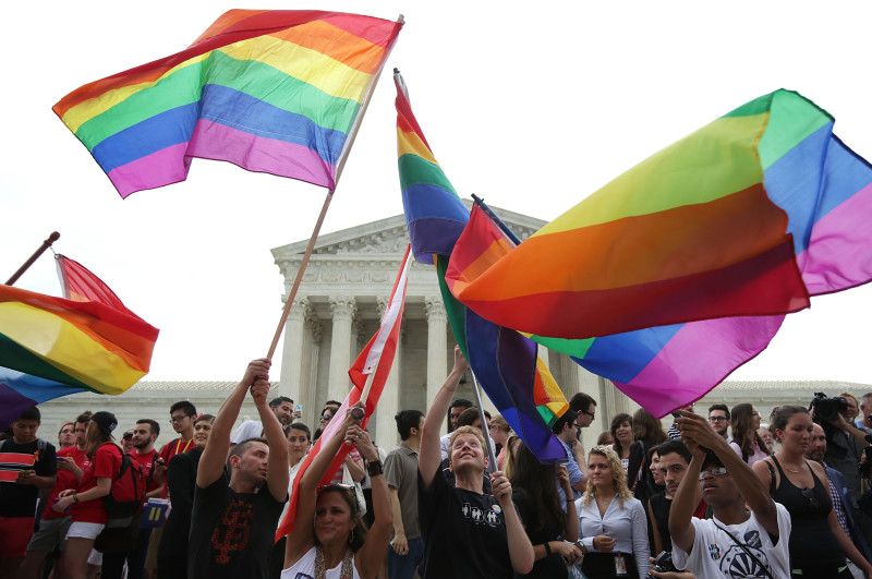 Same-sex marriage supporters rejoice after the U.S Supreme Court hands down a ruling regarding same-sex marriage June 26, 2015 outside the Supreme Court in Washington, DC. The high court ruled that same-sex couples have the right to marry in all 50 states.