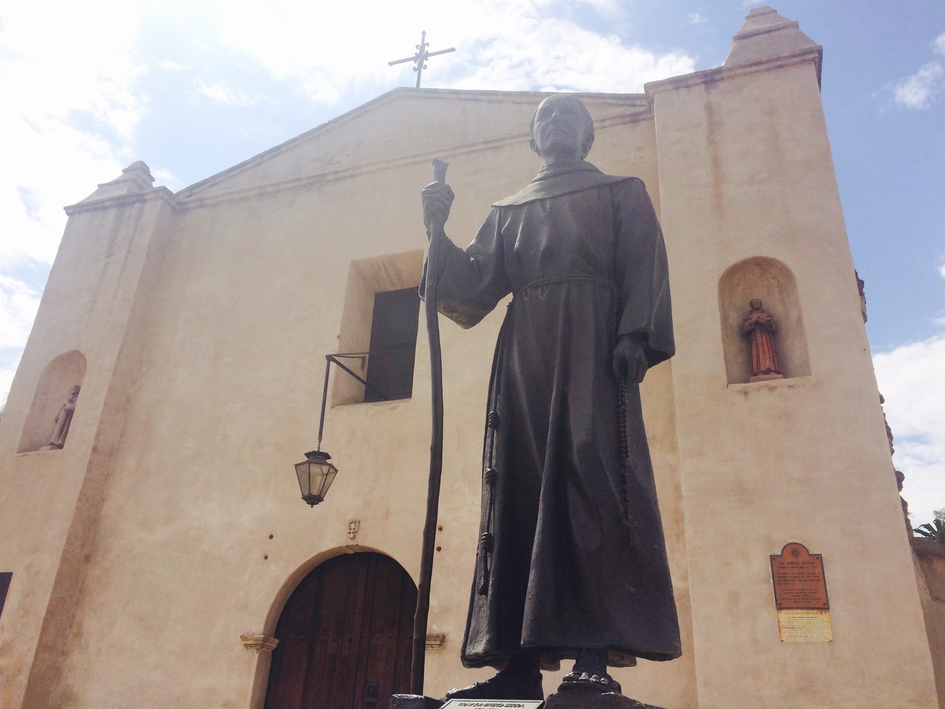 A statue of Father Junípero Serra outside the San Gabriel Mission.