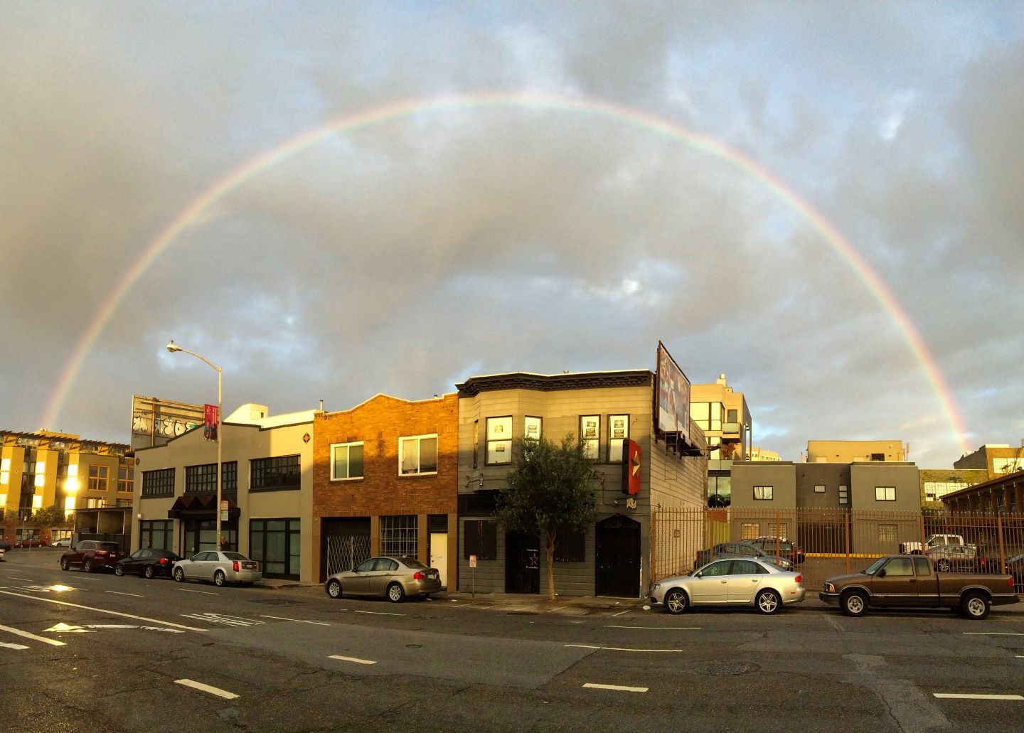 A rainbow over San Francisco on Wednesday morning, as viewed from Harrison and Dore streets.  Dan Brekke/KQED