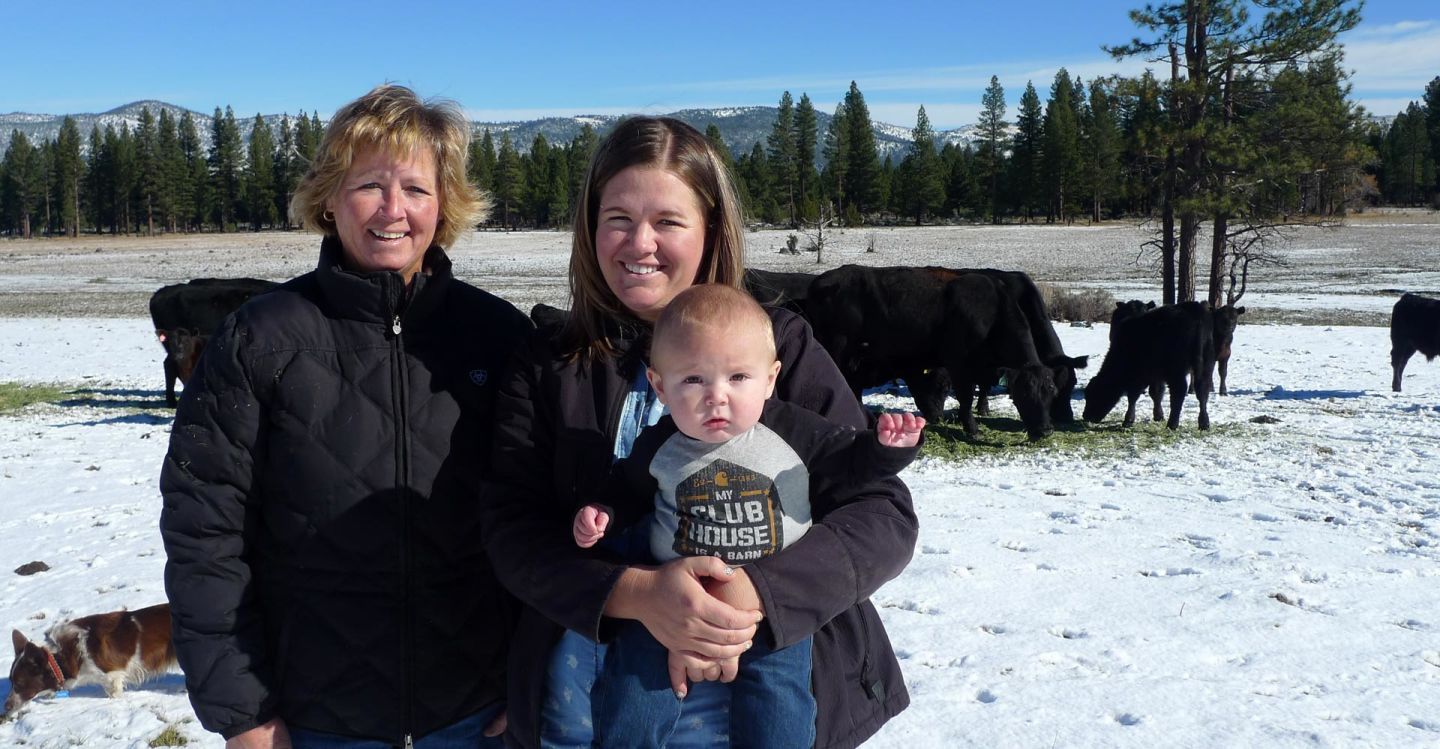 Annie Tipton (R) and her mother, Cindy Maddalena, work on their family's cattle ranch. Both have worked off-ranch to bring some financial stability to an unpredictable business. Lisa Morehouse/KQED