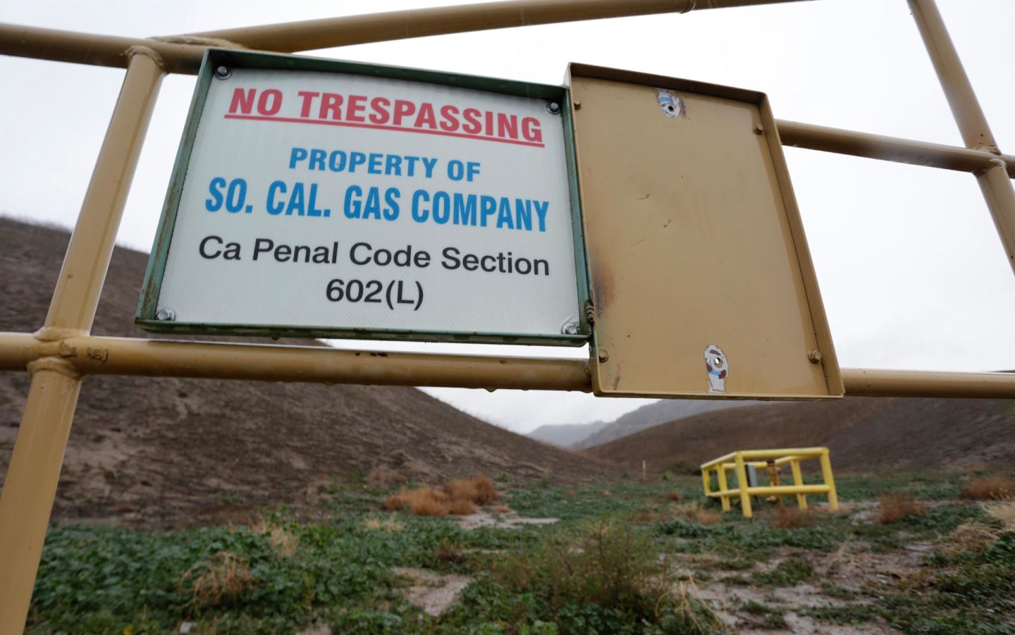 A sign marking the boundary of the Aliso Canyon storage facility is pictured in Porter Ranch, California, on Jan. 6, 2016.  Jonathan Alcorn/Getty Images