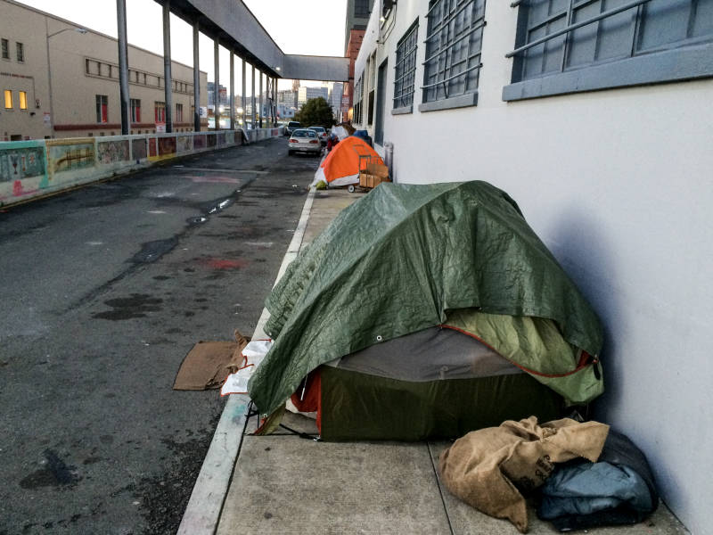 Tents pitched Monday night (March 7, 2016) on Florida Street, north of 16th Street, in northeastern corner of Mission District.