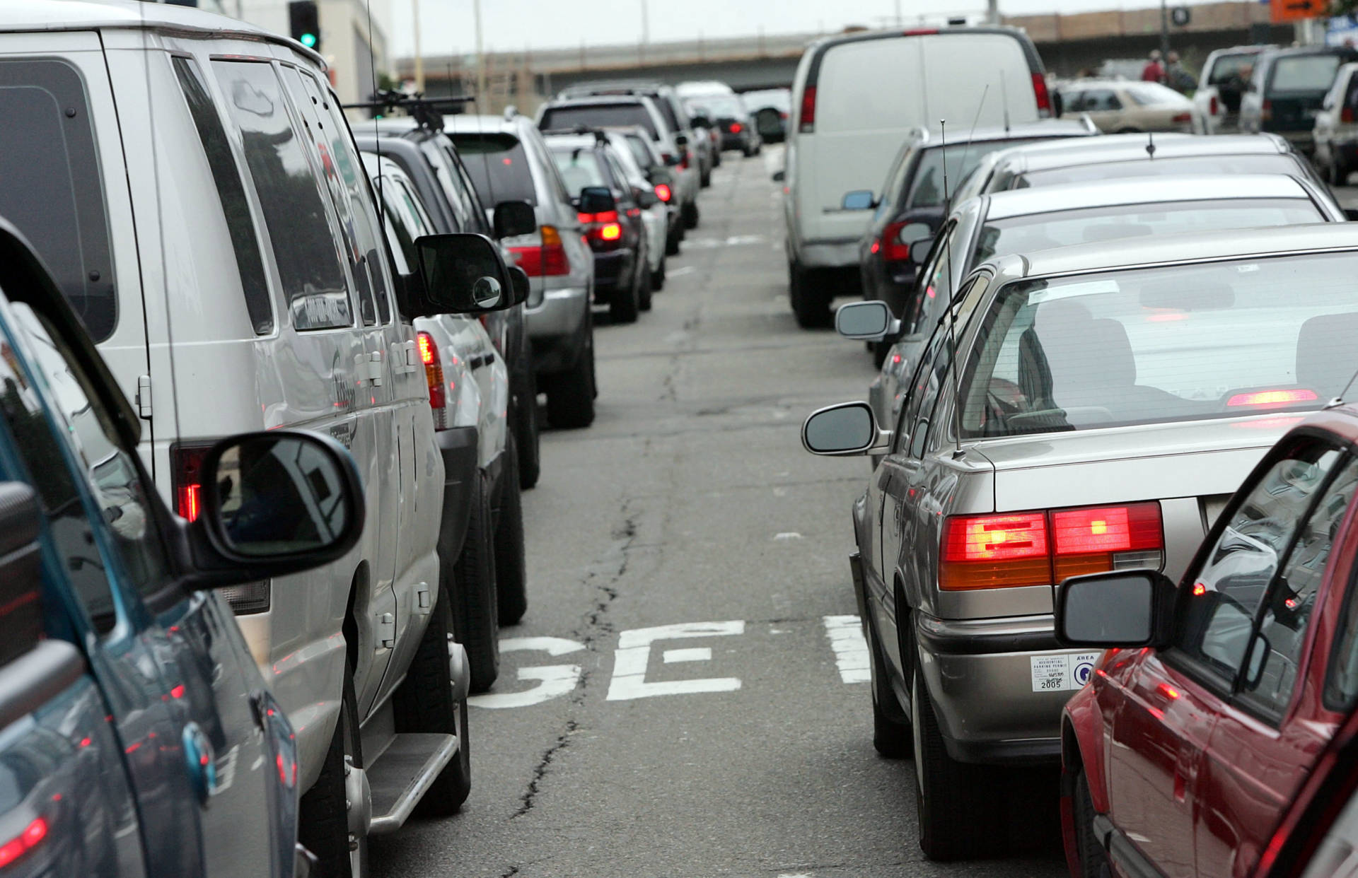 Gridlocked traffic in San Francisco's South of Market neighborhood.  Justin Sullivan/Getty Images