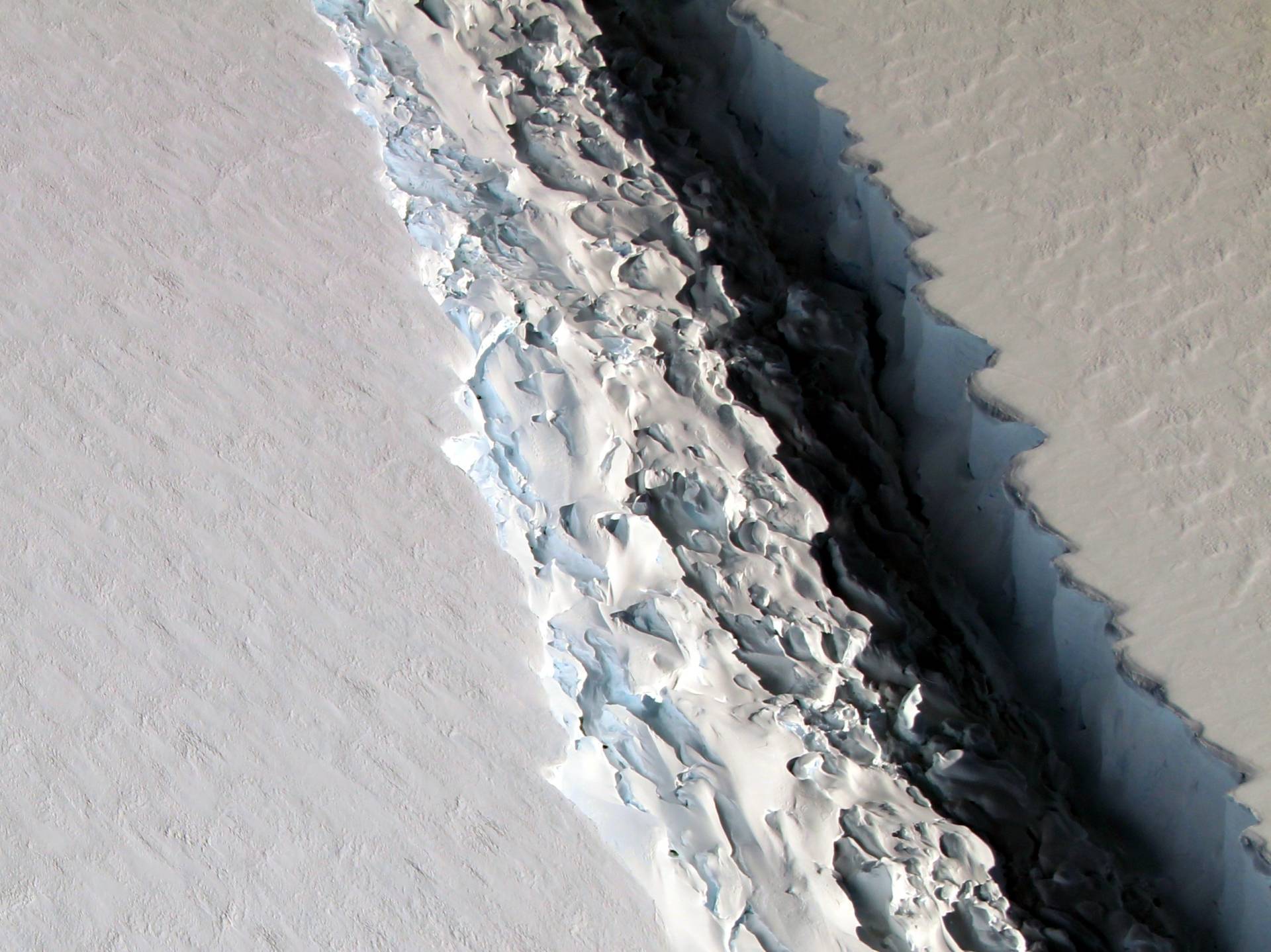 A photo of the crack in Antarctica's Larsen C ice shelf in November. John Sonntag/NASA