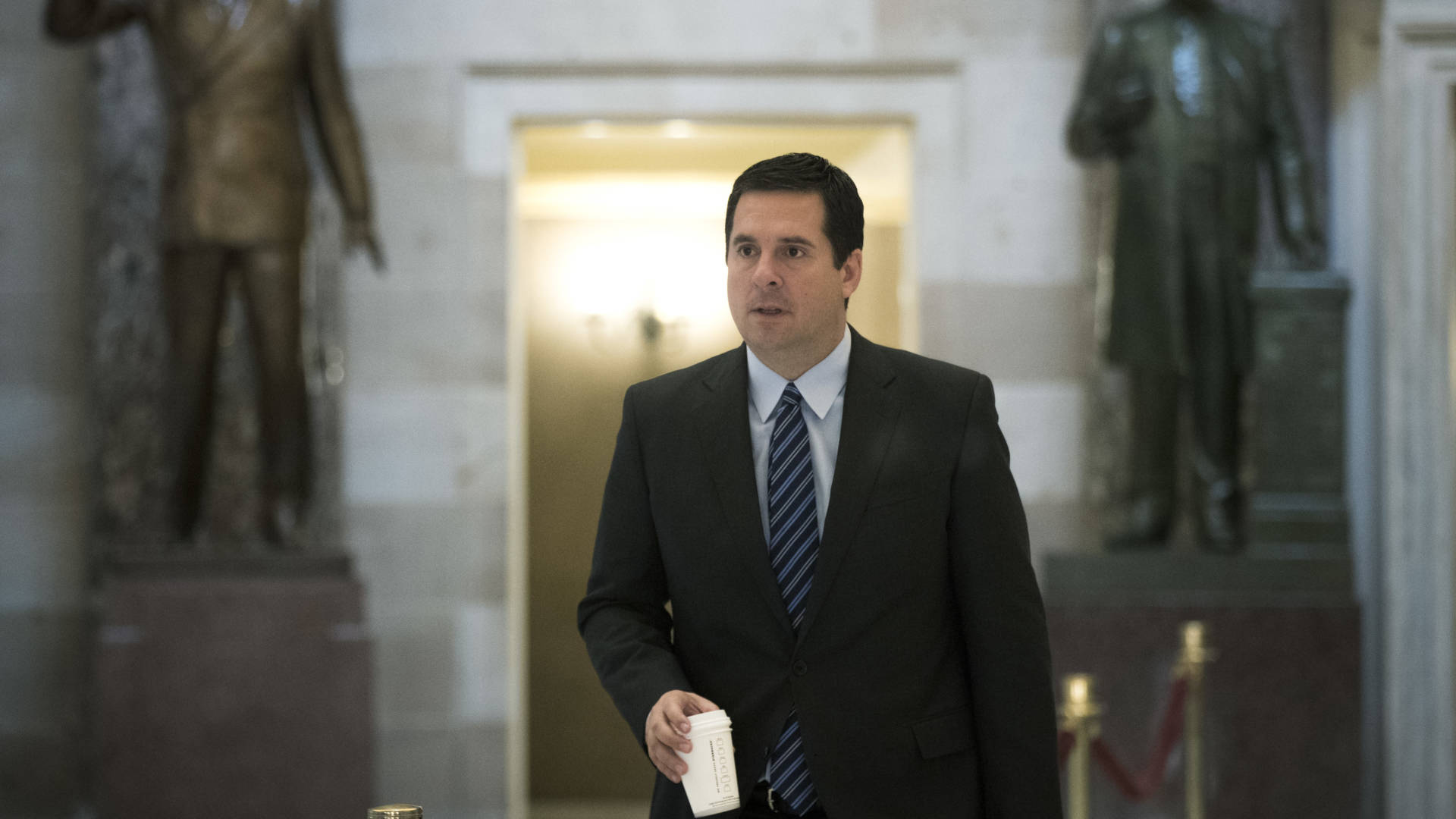 House Intelligence Committee chairman Rep. Devin Nunes (R-CA) walks to the House floor on Capitol Hill on Friday. Nunes has been challenged by his colleagues about how he acquired and handled classified information that he didn't share with the rest of the committee. Drew Angerer/Getty Images