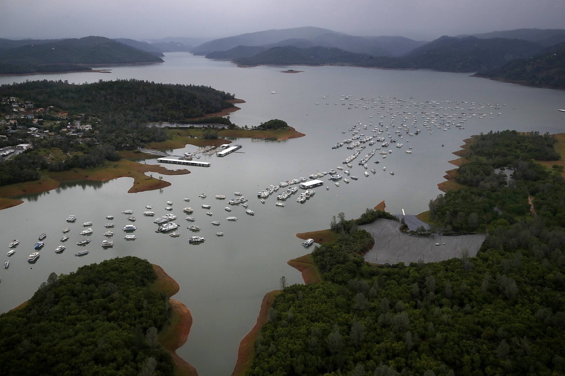 Bidwell Marina at Lake Oroville in April. After record rainfall and snow in the mountains, much of California's landscape has turned from brown to green and reservoirs across the state are near capacity. Justin Sullivan/Getty Images