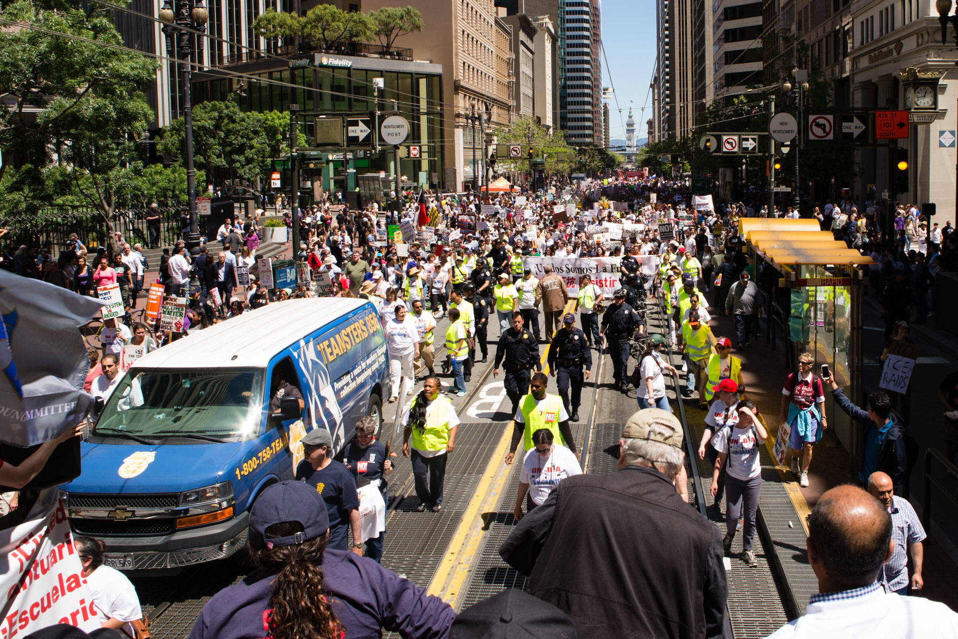 Thousands of people marched through downtown San Francisco for May Day on May 1, 2017. The holiday is also known as International Workers' Day and Bay Area protests focused on the concerns of immigrant workers, including undocumented laborers. Bert Johnson/KQED
