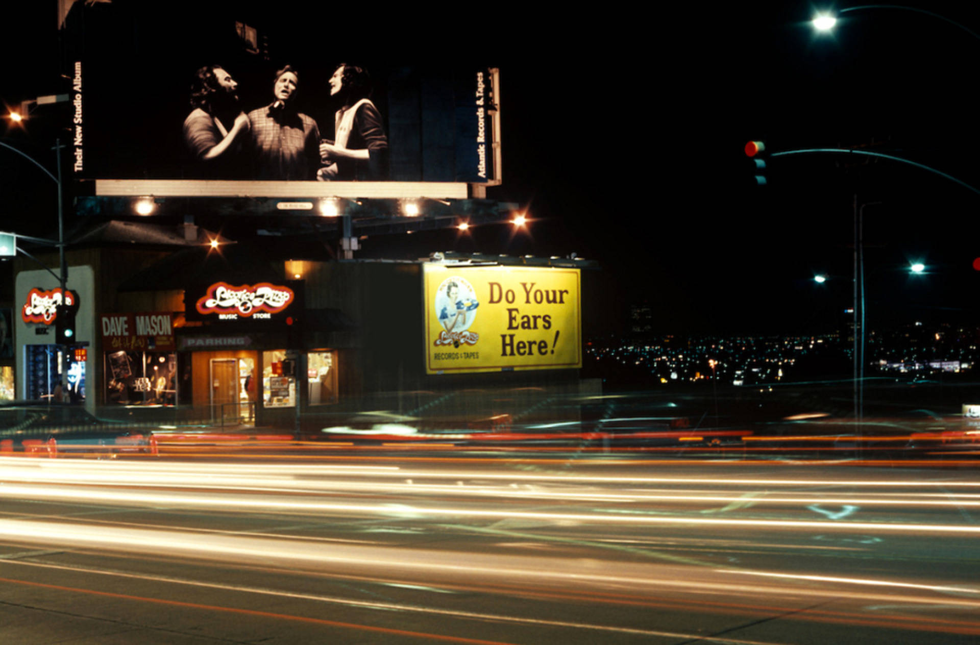 A Crosby Stills &amp; Nash billboard on the Sunset Strip, circa 1977. Robert Landau
