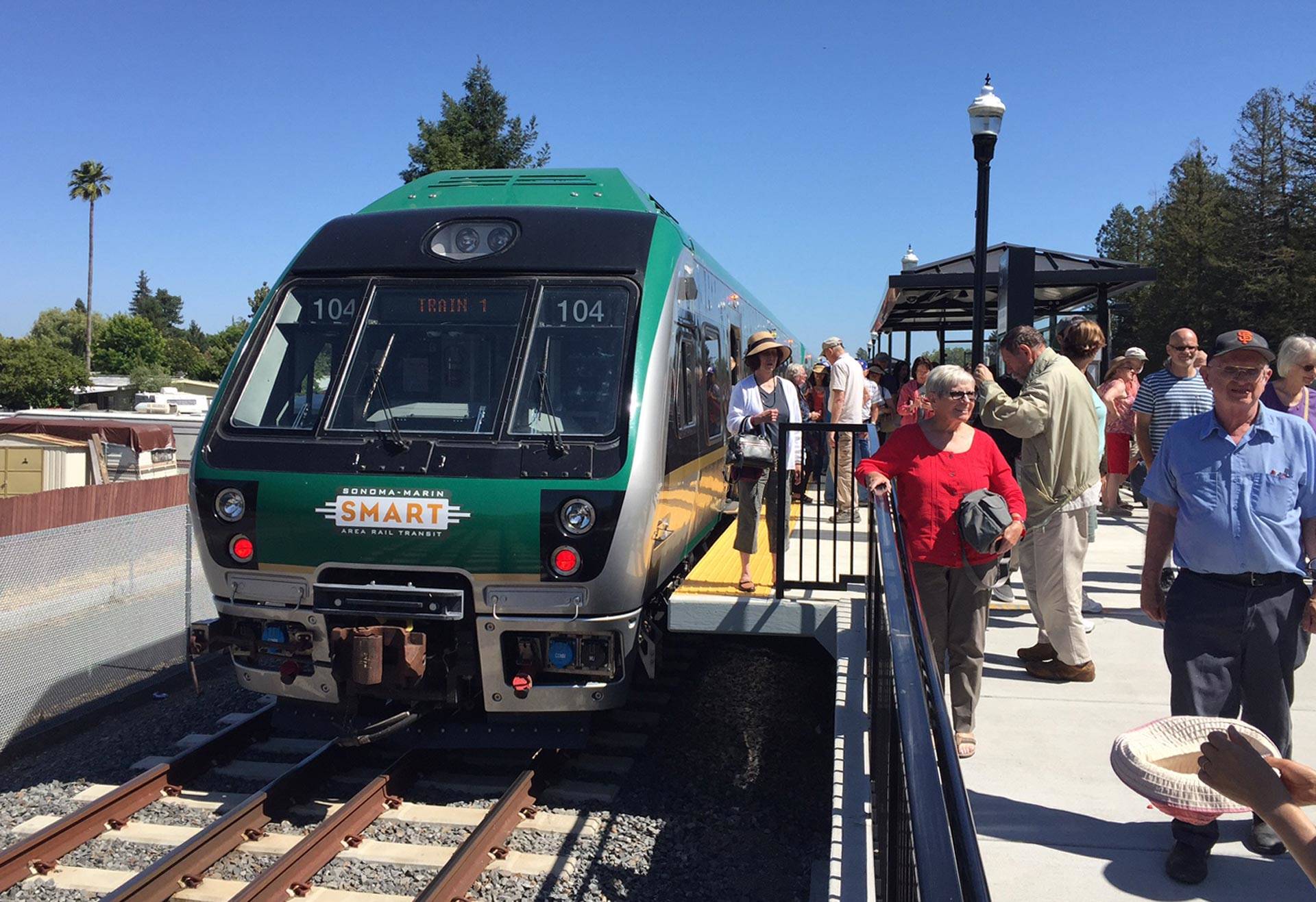 A SMART train awaits departure at the Rohnert Park station for a preview ride on June 29, 2017. Gabe Meline/KQED