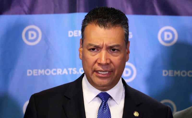 California Secretary of State Alex Padilla speaks at a press conference on July 19, 2017 in Washington, DC.