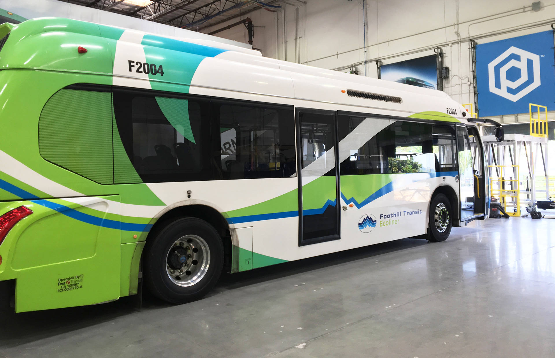 An electric bus at the new Proterra factory in L.A.'s City of Industry. Avishay Artsy/KQED