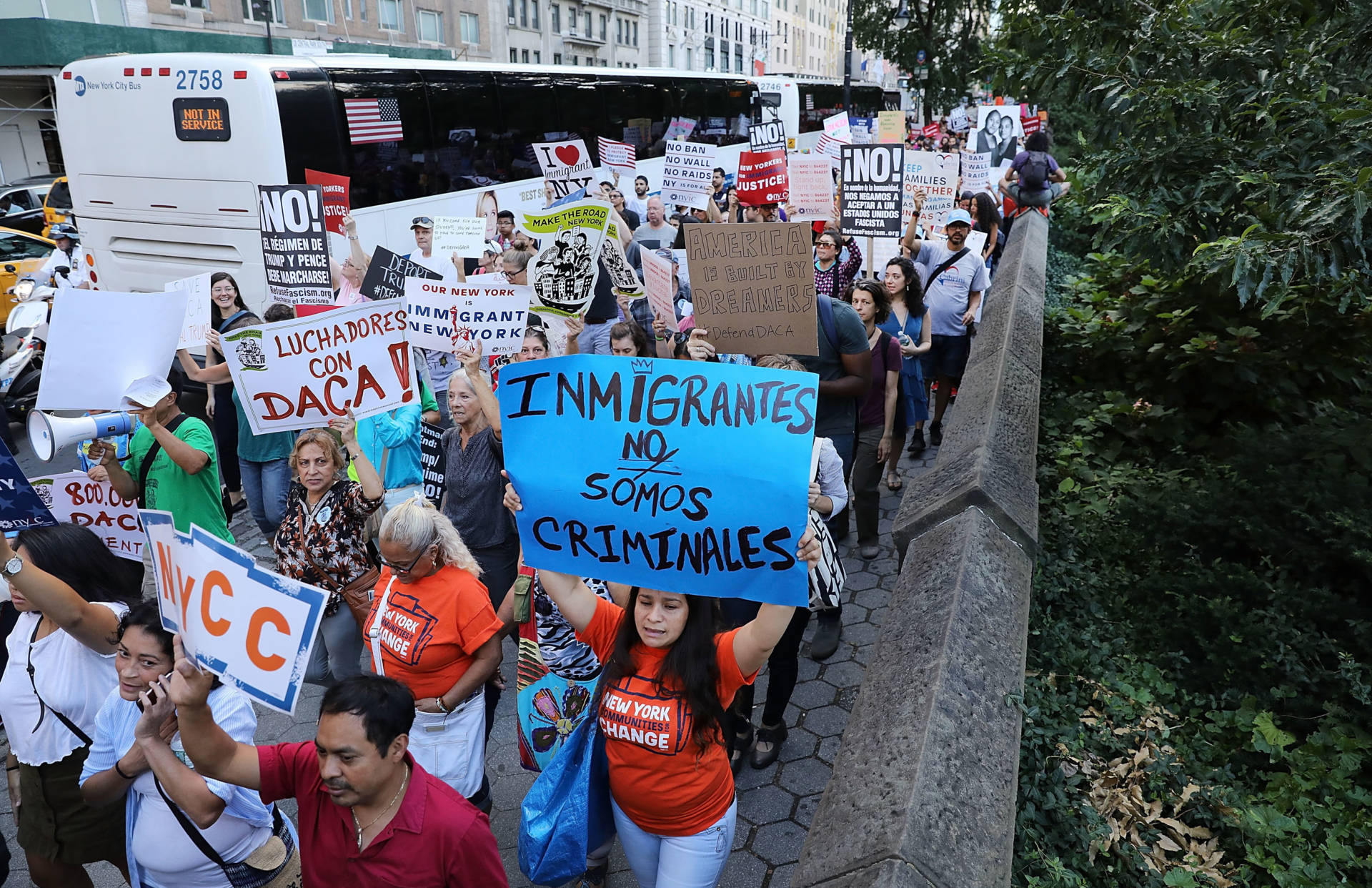 Hundreds of immigration advocates and supporters attend a rally and march to Trump Tower in support of the Deferred Action for Childhood Arrivals program, also known as DACA, on Aug. 30 in New York City. Spencer Platt/Getty Images