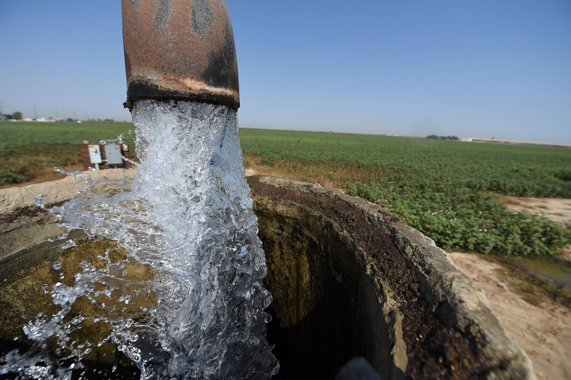 Irrigation water flows at a cotton field in Porterville. The nation's largest irrigation district has rejected participation in Gov. Brown's $16 billion plan to build two giant tunnels to re-engineer California's north-south water delivery system. ROBYN BECK/AFP/Getty Images