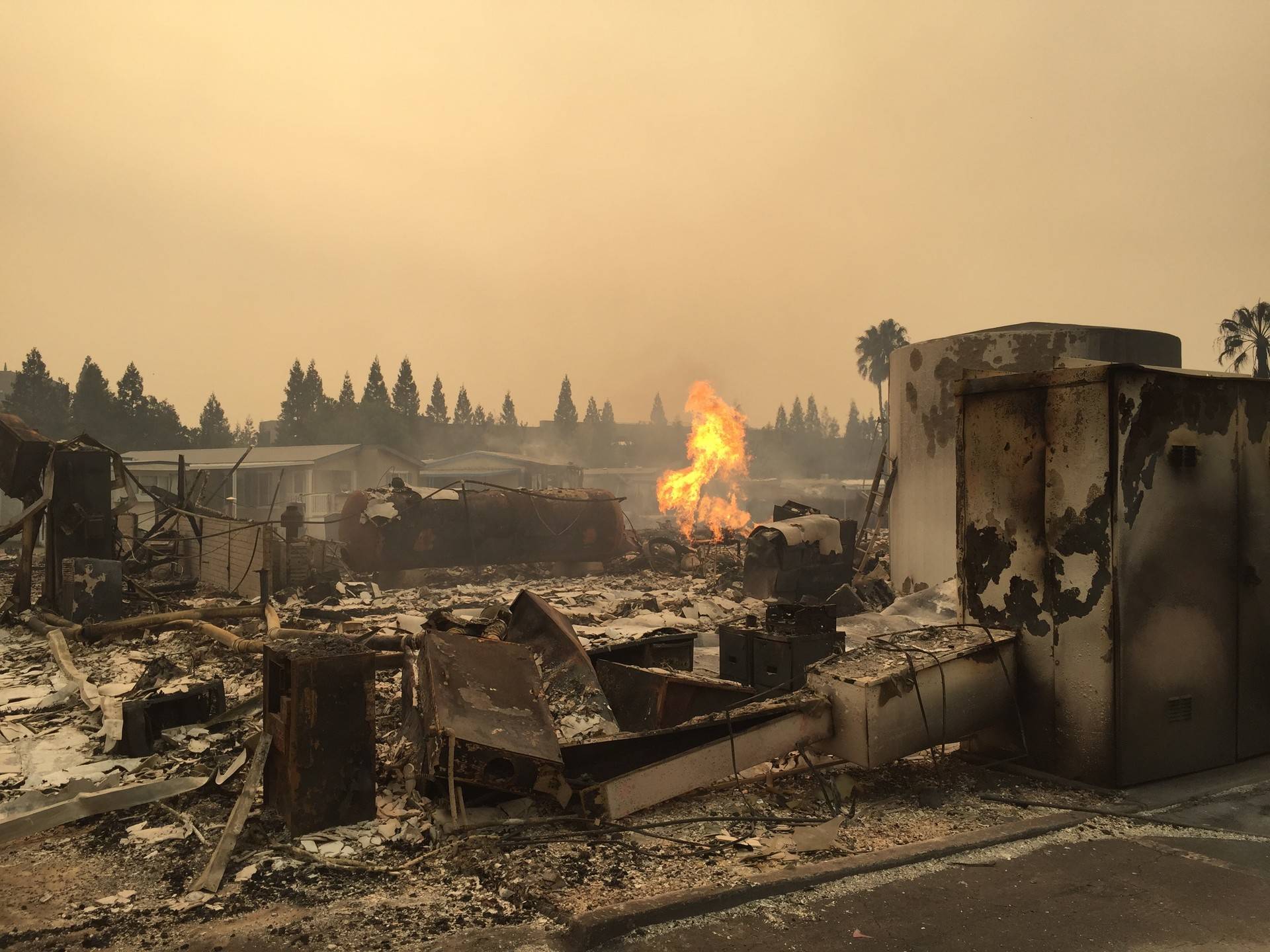 Approximately 90 percent of homes were destroyed at Journey's End Mobile Home Park in Santa Rosa. Photo taken Oct. 9, 2017. Jeremy Siegel/KQED