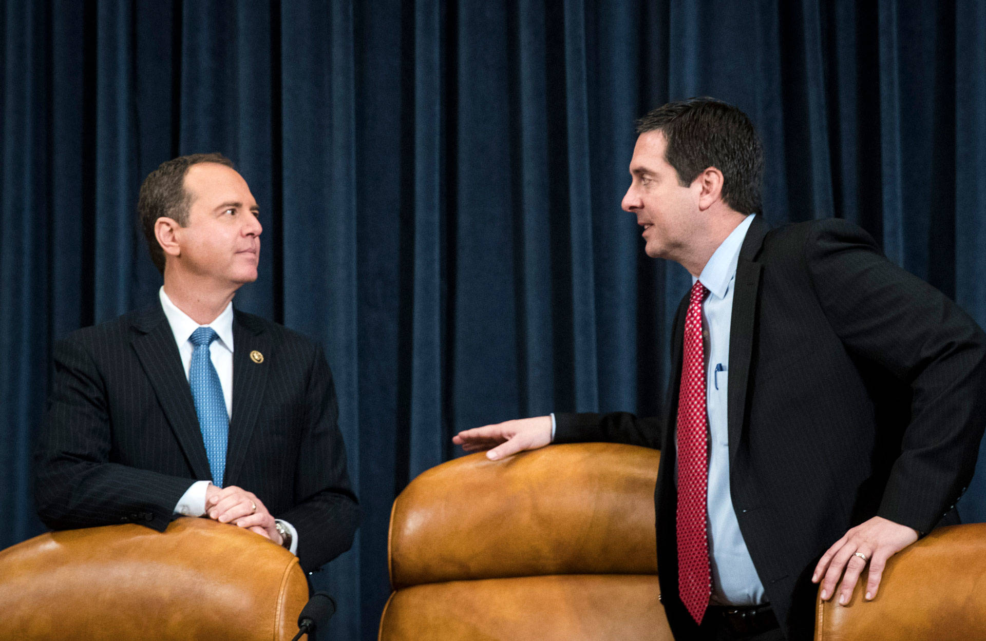 House Intelligence Committee Ranking Member Adam Schiff, D-Calif. (left), and Chairman Devin Nunes, R-Calif., are taking their feud over intelligence memoranda into a new week. Drew Angerer/Getty Images