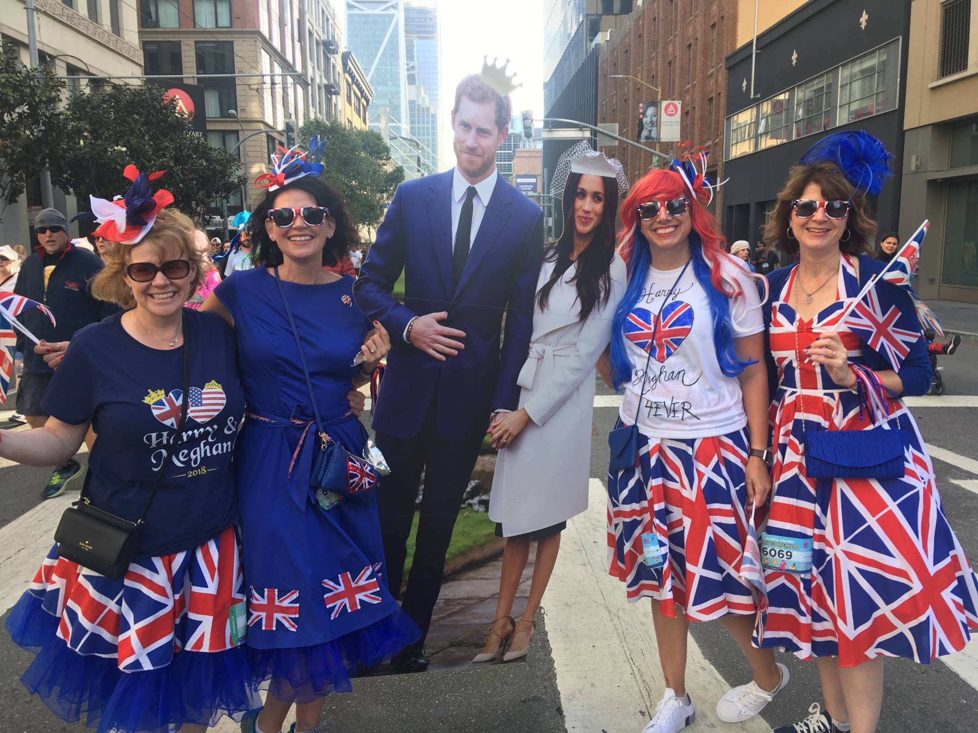The royal wedding procession makes an appearance at the 107th annual Bay to Breakers in San Francisco. From right to left: Heidi LaBudde, Mollie Beeman, Emily Daley, Bonny Starr. Peter Arcuni/KQED