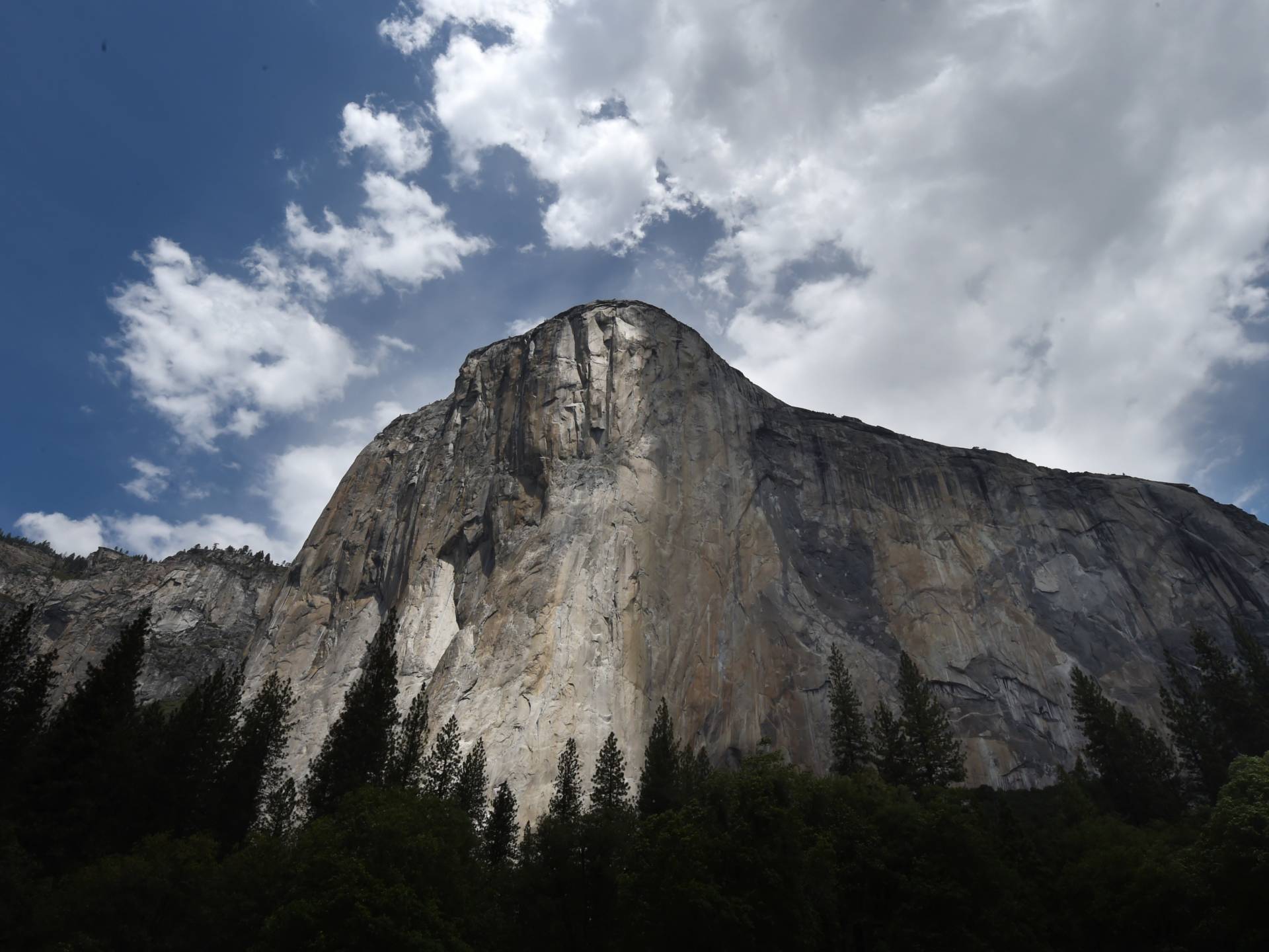 The El Capitan monolith in Yosemite National Park, seen in June 2015. On Wednesday, climbers Alex Honnold and Tommy Caldwell managed a feat in under two hours that most climbers take days to achieve — scaling the famous "Nose" route up the rock. Mark Ralston/AFP/Getty Images
