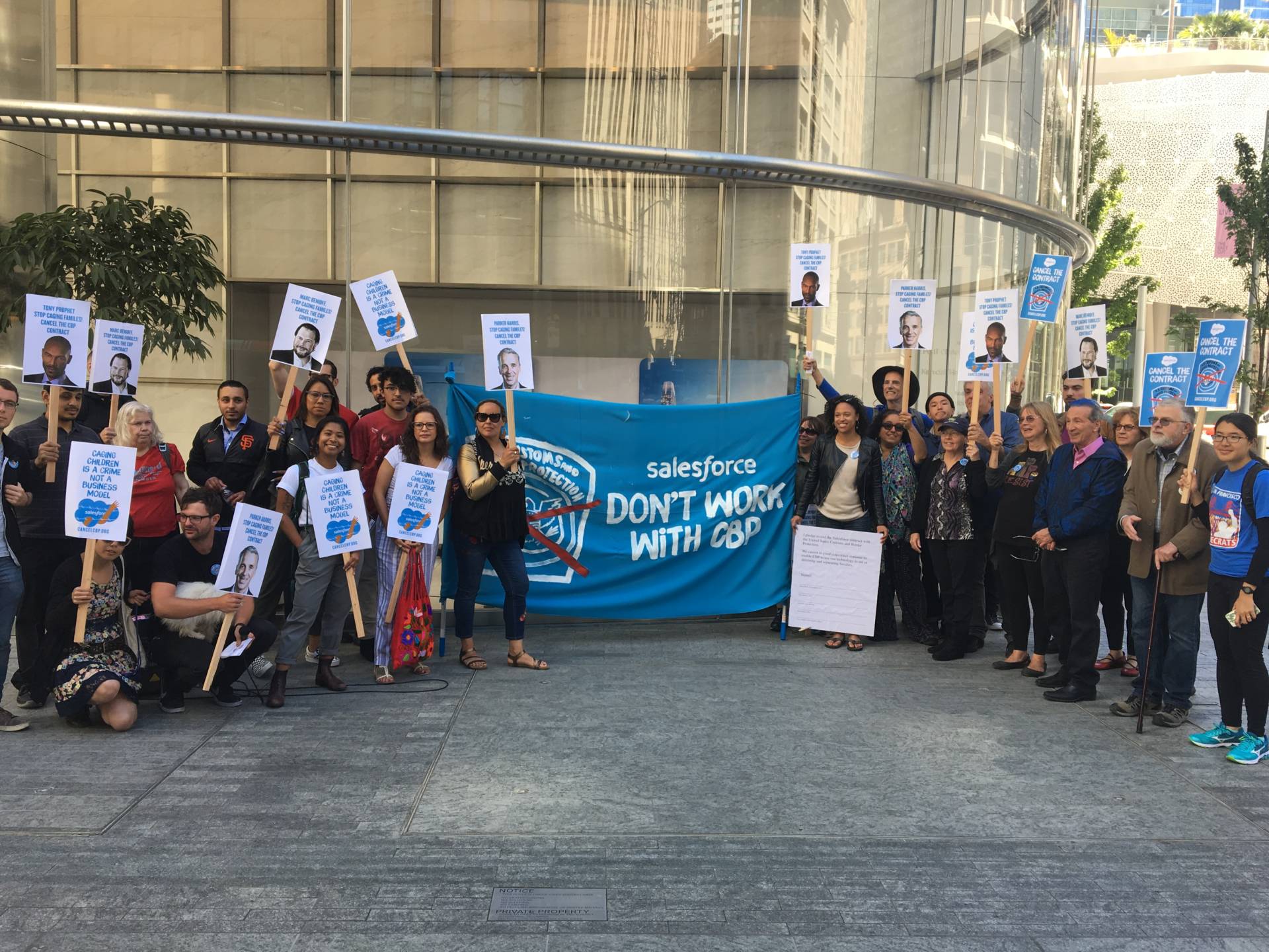 Those active in the Tech Workers Coalition came out to support Salesforce employees who are speaking out against the company. Sam Harnett/KQED