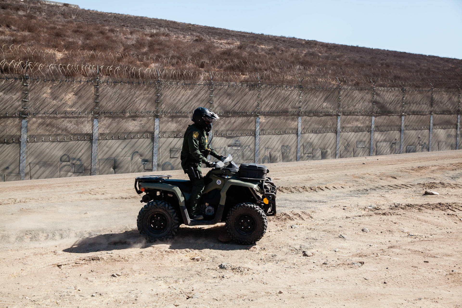 U.S. Border Patrol polices Goat Canyon area near the border wall that divides the United States and Mexico. Ariana Drehsler