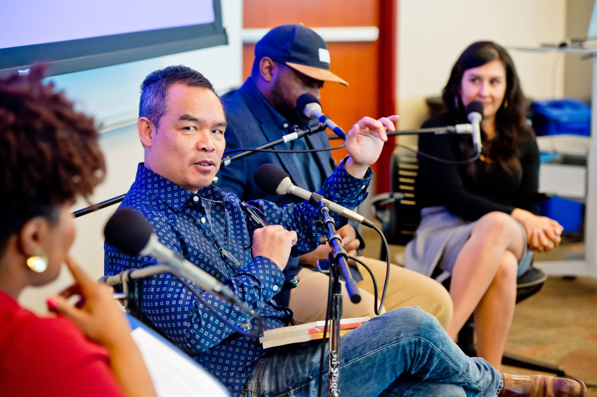 Andrew Lam, Carvell Wallace and Cristina Mora discuss demographic shifts with KQED's Tonya Mosley on April 25, 2018. Alain McLaughlin/Alain McLaughlin Photography Inc