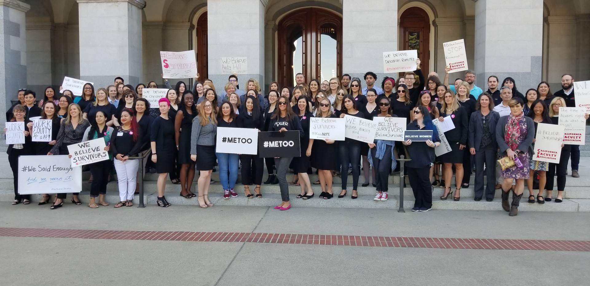Dozens of women at the state Capitol showed their support in Sacramento on Monday for those accusing U.S. Supreme Court nominee Brett Kavanaugh of sexual assault. Katie Orr/KQED