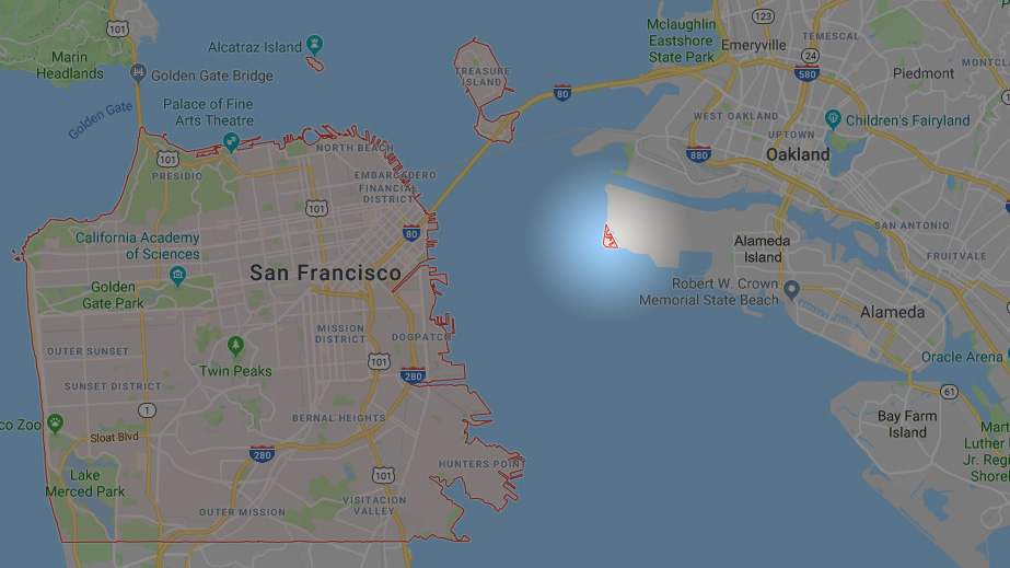 The outline of San Francisco on Google Maps includes a tiny sliver of Alameda Island.  Google Maps