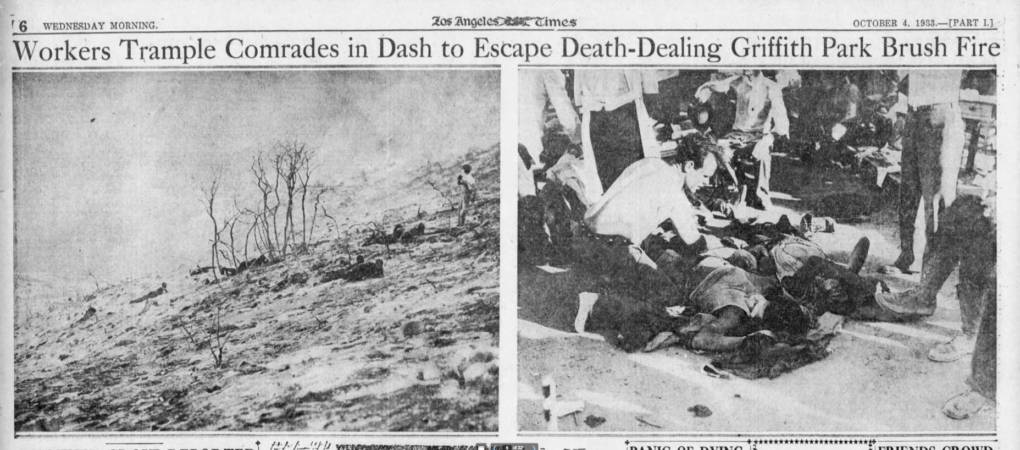 Page 6 of the Oct. 4, 1933, Los Angeles Times chronicles the deadly Griffith Park Fire that killed 29 people. Newspapers.com