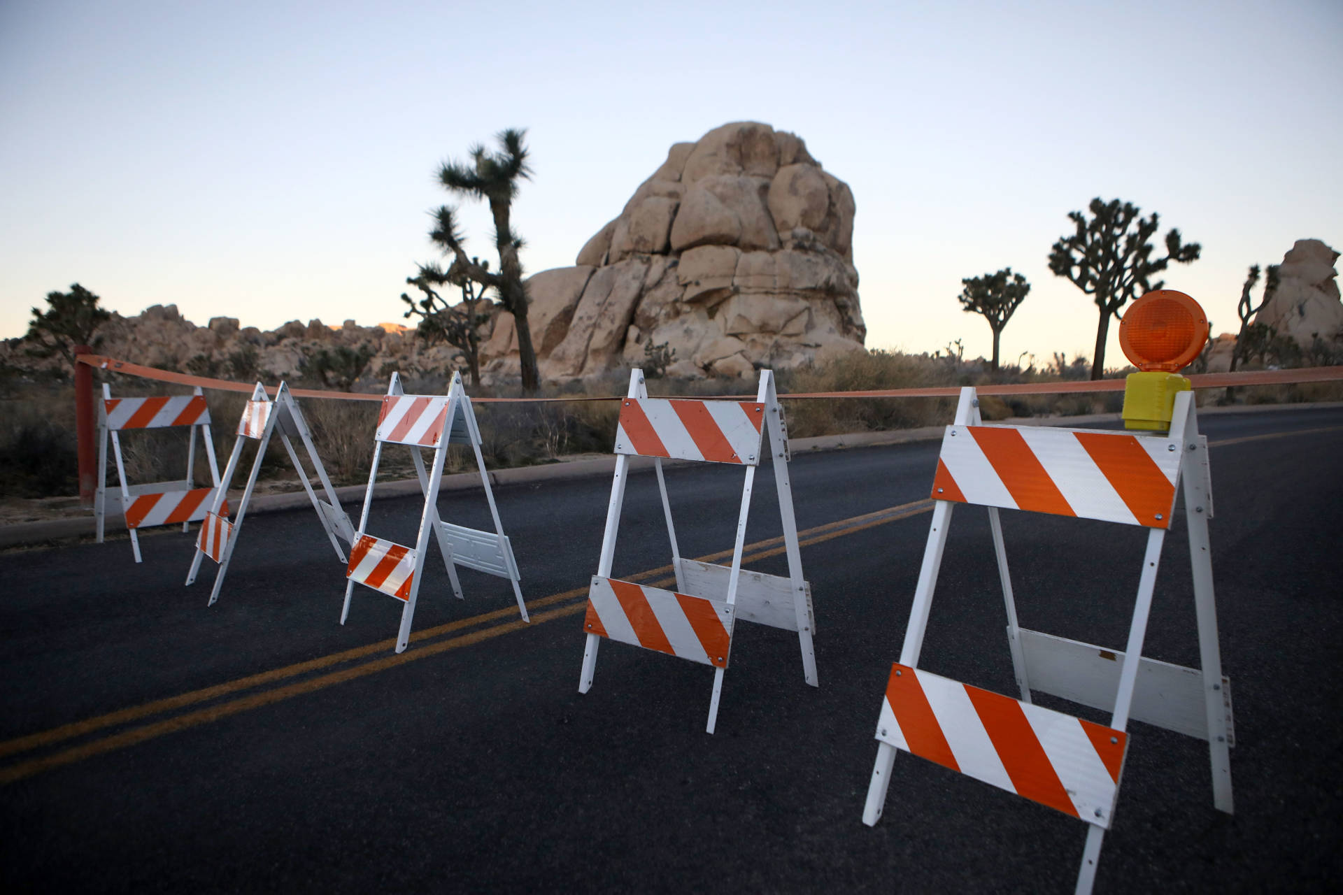 Barricades block a closed campground at Joshua Tree National Park on January 4, 2019. Campgrounds and some roads have been closed at the park due to safety concerns as the park is drastically understaffed during the partial government shutdown.  Mario Tama/Getty Images