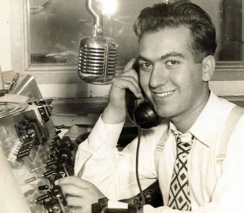 Art Laboe on the air at KPMO, circa 1945.