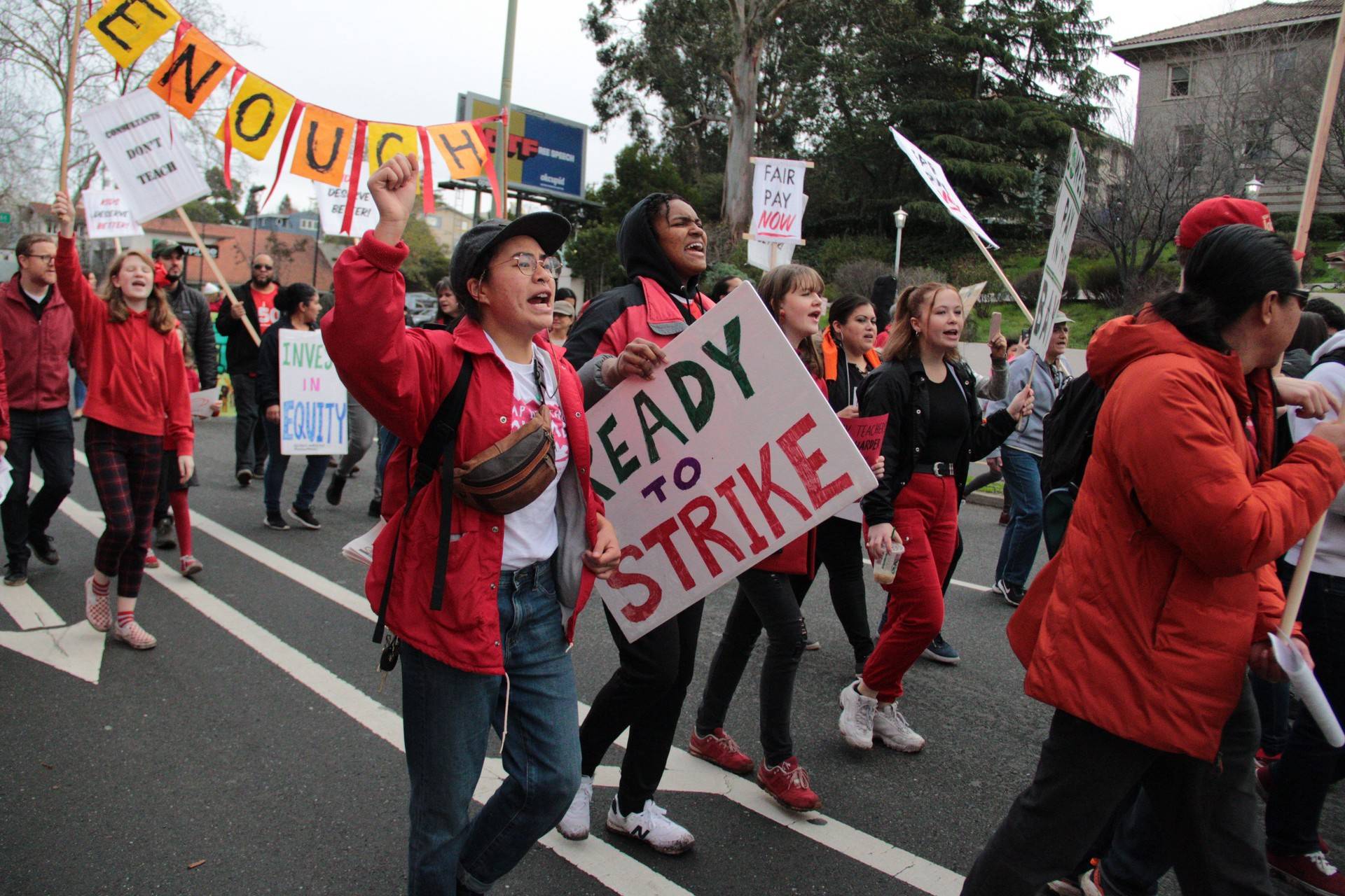 Oakland teachers march during an unsanctioned 'sickout' on Jan. 18, 2019. On Saturday, the teachers union announced that the teachers would go on strike starting Thursday, Jan. 21. Monica Lam/KQED