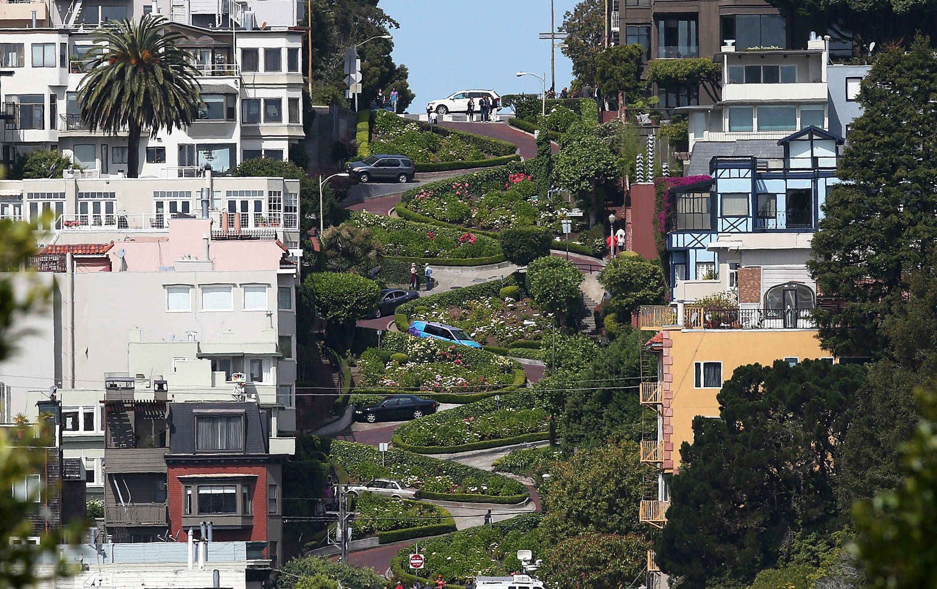 A view of the famously crooked section of Lombard Street, on May 20, 2014, in San Francisco.  Justin Sullivan/Getty Images
