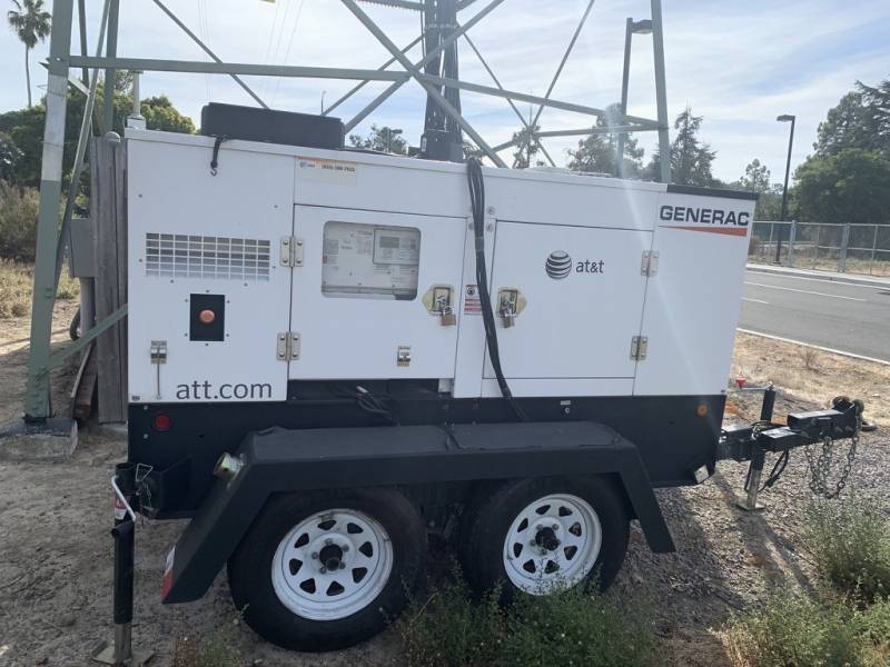 A portable generator connected to an AT&T cell tower at the old Hamilton Air Force Base in Novato on Nov. 11, 2019. The company says the generator runs on fuel. Nearly 60% of cell towers in Marin County lost power during the PG&E shutoffs on Oct. 28.